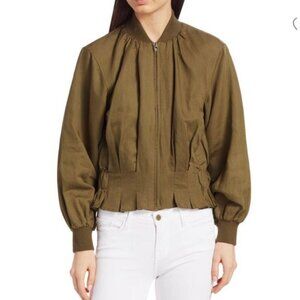 FRAME Pintuck Bomber Zip Up Jacket Army Green Sz L Women’s